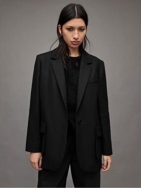 ALLSAINTS Jessa Wool Blend Blazer Jacket In Black Size 2
